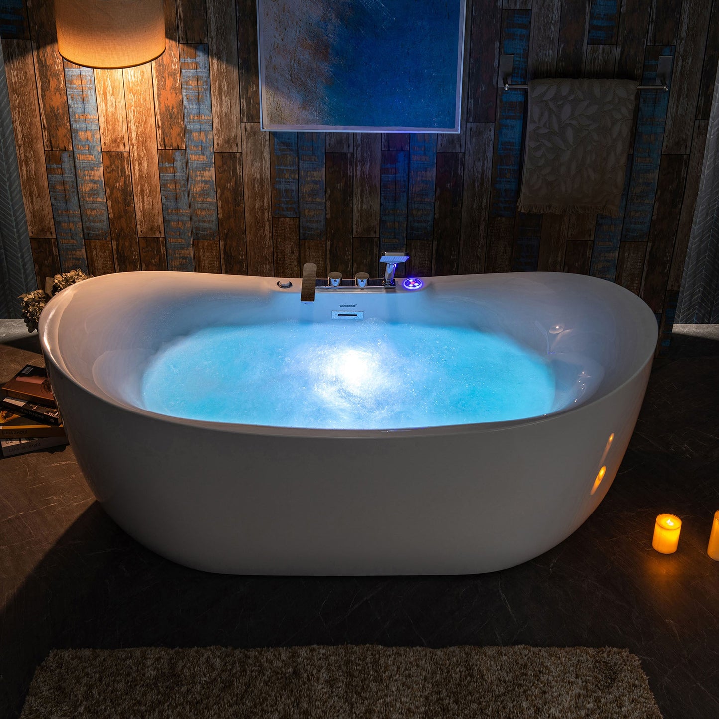 WOODBRIDGE 72" x 35-3/8" Whirlpool Water Jetted and Air Bubble Freestanding Heated Soaking Combination Bathtub with Tub Filler and LED control panel