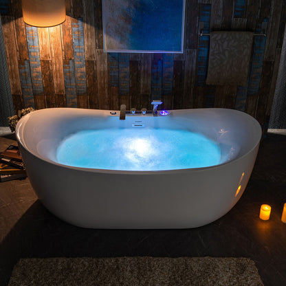 WOODBRIDGE 72" x 35-3/8" Whirlpool Water Jetted and Air Bubble Freestanding Heated Soaking Combination Bathtub with Tub Filler and LED control panel