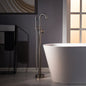 WOODBRIDGE F0023BNRD Contemporary Single Handle Floor Mount Freestanding Tub Filler Faucet with Cylinder Shape Hand shower