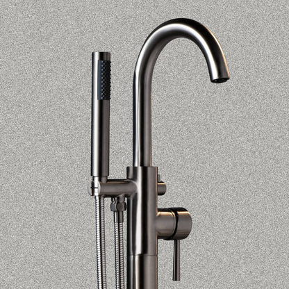 WOODBRIDGE F0023BNRD Contemporary Single Handle Floor Mount Freestanding Tub Filler Faucet with Cylinder Shape Hand shower