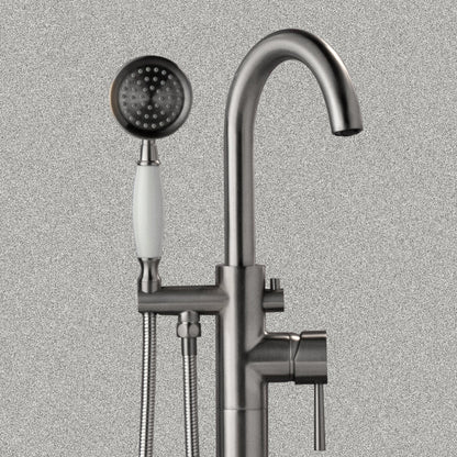WOODBRIDGE F0023BNVT Fusion Single Handle Floor Mount Freestanding Tub Filler Faucet with Telephone Hand shower