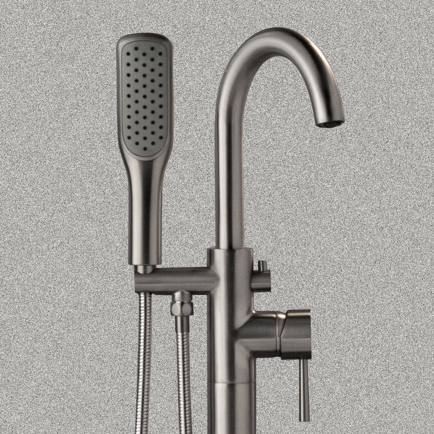 WOODBRIDGE F0023BNSQ Fusion Single Handle Floor Mount Freestanding Tub Filler Faucet with Square Comfort Grip Hand Shower