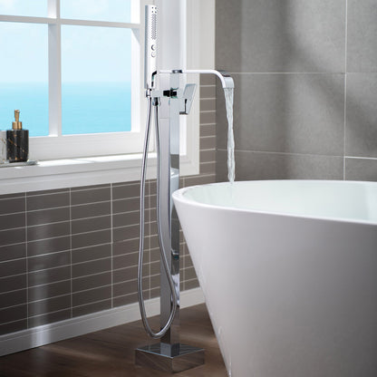 WOODBRIDGE F0040BN Contemporary Single Handle Floor Mount Freestanding Tub Filler Faucet with Hand shower