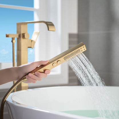 WOODBRIDGE F0040BN Contemporary Single Handle Floor Mount Freestanding Tub Filler Faucet with Hand shower