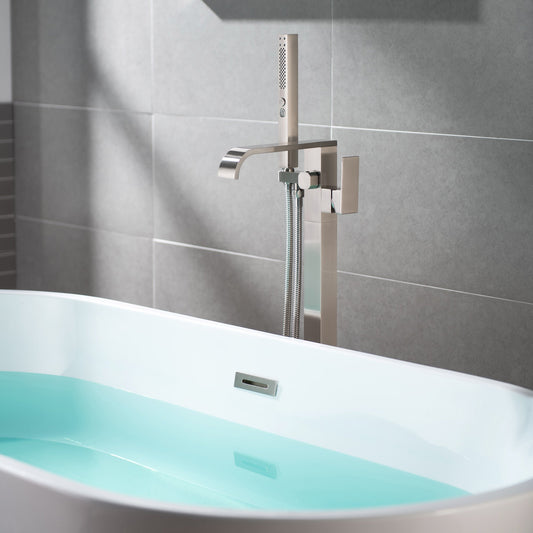 WOODBRIDGE F0040BN Contemporary Single Handle Floor Mount Freestanding Tub Filler Faucet with Hand shower