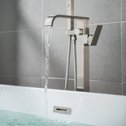 WOODBRIDGE F0040BN Contemporary Single Handle Floor Mount Freestanding Tub Filler Faucet with Hand shower