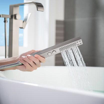 WOODBRIDGE F0040BN Contemporary Single Handle Floor Mount Freestanding Tub Filler Faucet with Hand shower