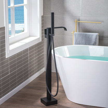 WOODBRIDGE F0040BN Contemporary Single Handle Floor Mount Freestanding Tub Filler Faucet with Hand shower