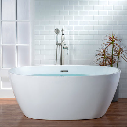 WOODBRIDGE F0047BN Fusion Single Handle Floor Mount Freestanding Tub Filler Faucet with Telephone Hand shower