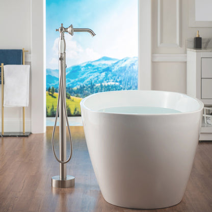 WOODBRIDGE F0047BN Fusion Single Handle Floor Mount Freestanding Tub Filler Faucet with Telephone Hand shower