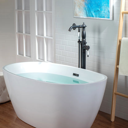 WOODBRIDGE F0047BN Fusion Single Handle Floor Mount Freestanding Tub Filler Faucet with Telephone Hand shower