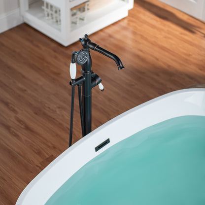 WOODBRIDGE F0047BN Fusion Single Handle Floor Mount Freestanding Tub Filler Faucet with Telephone Hand shower