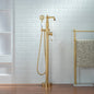 WOODBRIDGE F0047BN Fusion Single Handle Floor Mount Freestanding Tub Filler Faucet with Telephone Hand shower