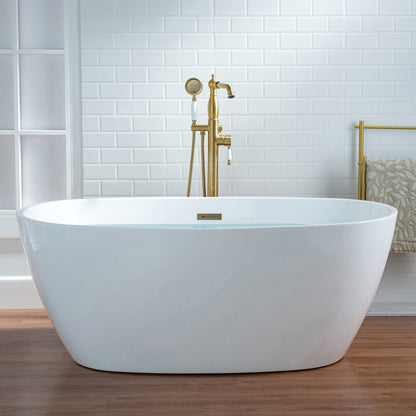 WOODBRIDGE F0047BN Fusion Single Handle Floor Mount Freestanding Tub Filler Faucet with Telephone Hand shower
