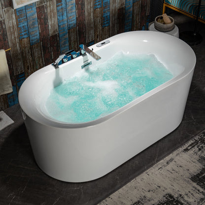 WOODBRIDGE 59" x 31-1/2" Whirlpool Water Jetted and Air Bubble Freestanding Heated Soaking Combination Bathtub with Tub Filler and LED control panel