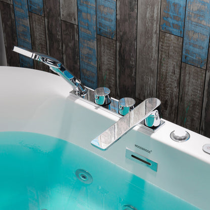 WOODBRIDGE 59" x 31-1/2" Whirlpool Water Jetted and Air Bubble Freestanding Heated Soaking Combination Bathtub with Tub Filler and LED control panel