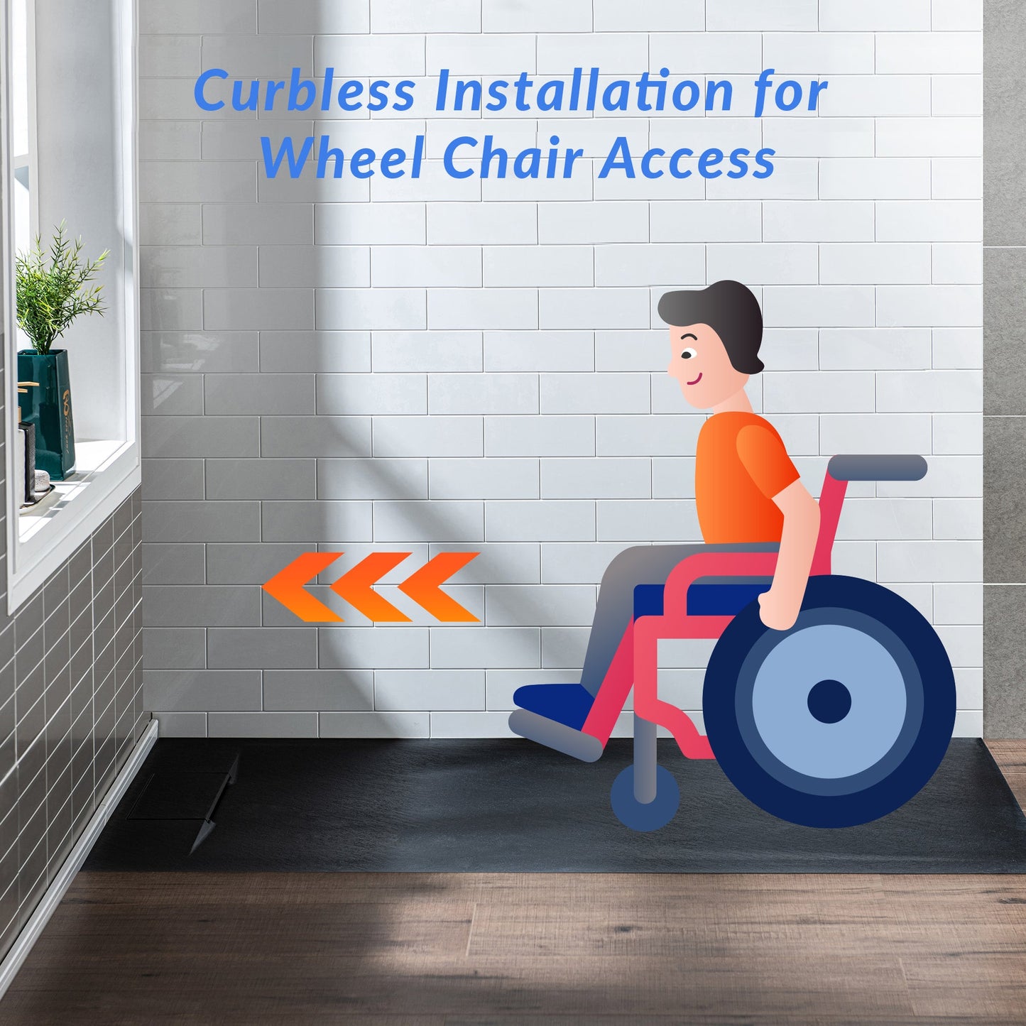 WOODBRIDGE 60 in L x 35.4 in W Zero Threshold End Drain Shower Base with Reversible Drain Placement, Matching Decorative Drain Plate and Tile Flange, Wheel Chair Access, Low Profile