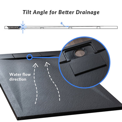 WOODBRIDGE 60 in L x 35.4 in W Zero Threshold End Drain Shower Base with Reversible Drain Placement, Matching Decorative Drain Plate and Tile Flange, Wheel Chair Access, Low Profile