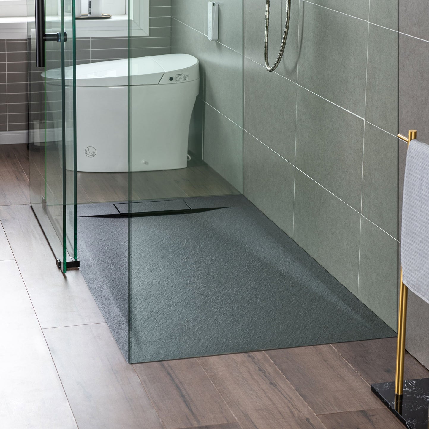 WOODBRIDGE 60 in L x 35.4 in W Zero Threshold End Drain Shower Base with Reversible Drain Placement, Matching Decorative Drain Plate and Tile Flange, Wheel Chair Access, Low Profile