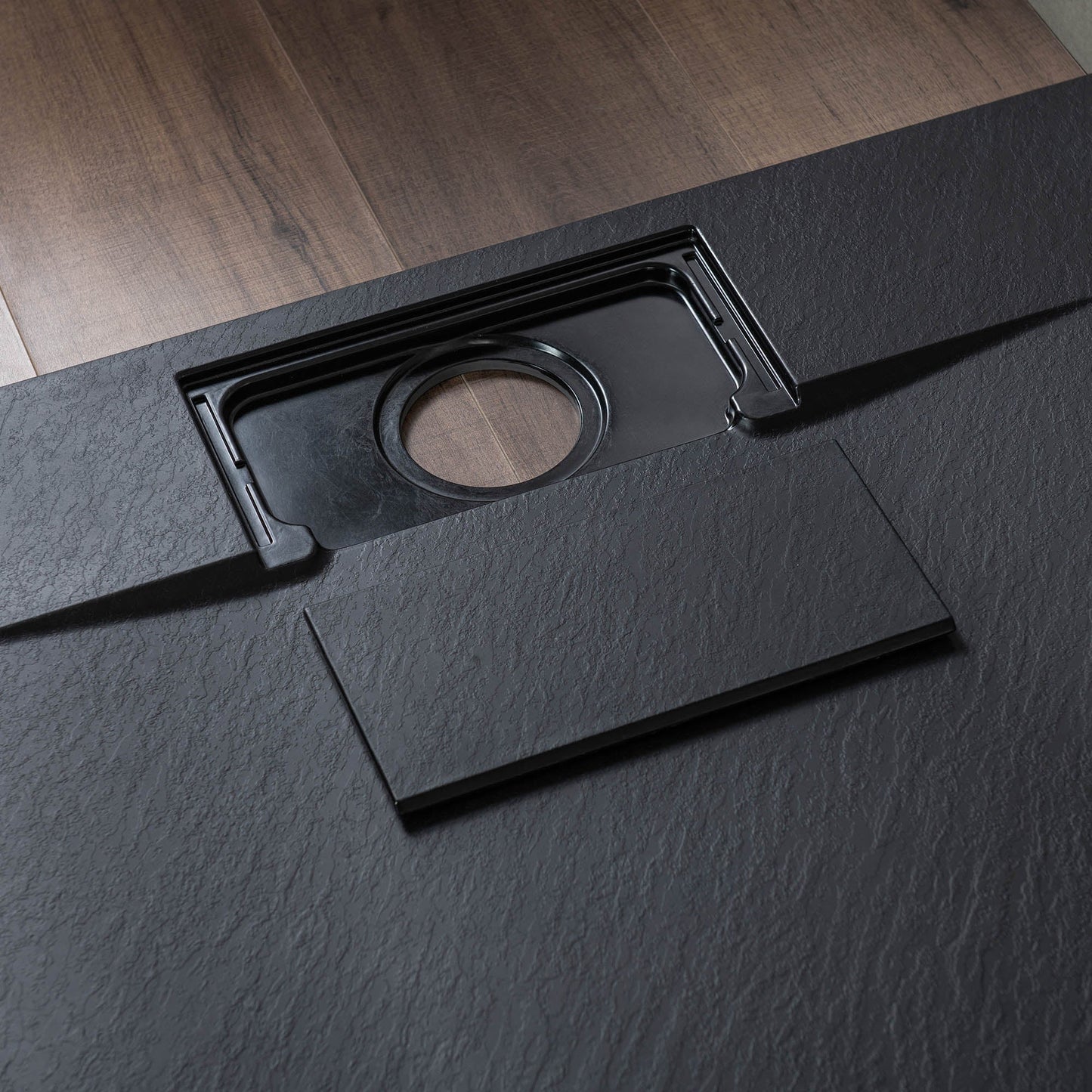 WOODBRIDGE 60 in L x 35.4 in W Zero Threshold End Drain Shower Base with Reversible Drain Placement, Matching Decorative Drain Plate and Tile Flange, Wheel Chair Access, Low Profile