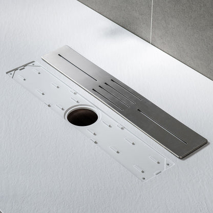 WOODBRIDGE 59 in L x 35.4 in W Zero Threshold End Drain Shower Base with Center Drain Placement, Matching Decorative Drain Plate and Tile Flange, Wheel Chair Access, Low Profile