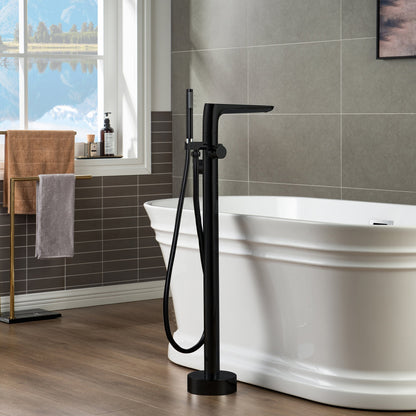 WOODBRIDGE F0014BN Contemporary Single Handle Floor Mount Freestanding Tub Filler Faucet with Hand shower