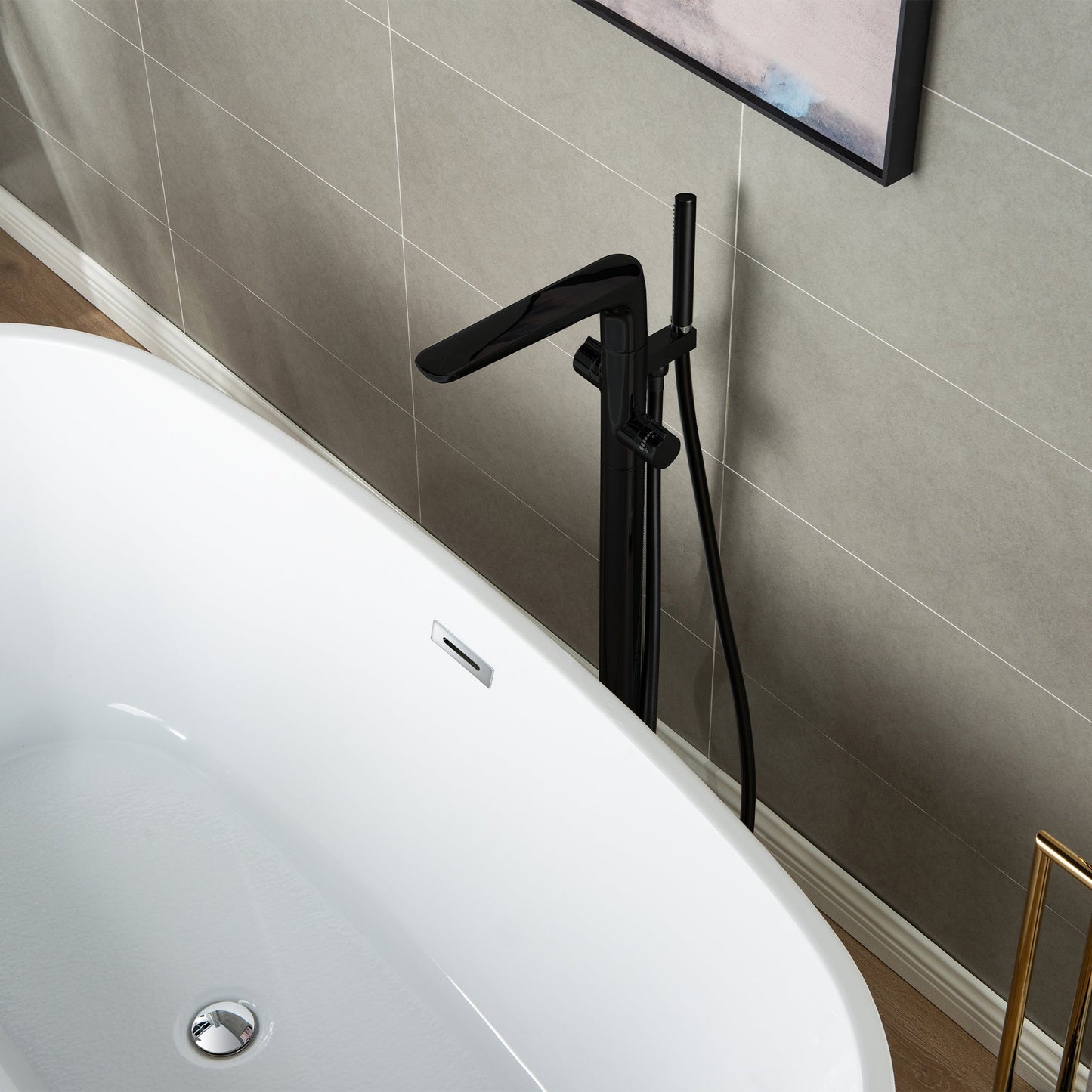 WOODBRIDGE F0014BN Contemporary Single Handle Floor Mount Freestanding Tub Filler Faucet with Hand shower