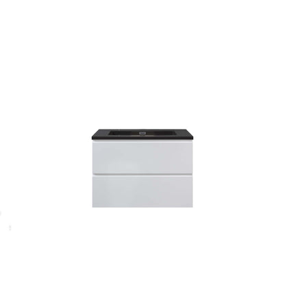 WOODBRIDGE 29-1/2 in. W x 19 in. D Wall Mounted Floating Vanity in Glossy White with Quartz Sand Composite Vanity Top in Matte Black