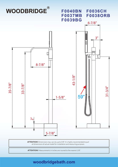 WOODBRIDGE F0040BN Contemporary Single Handle Floor Mount Freestanding Tub Filler Faucet with Hand shower