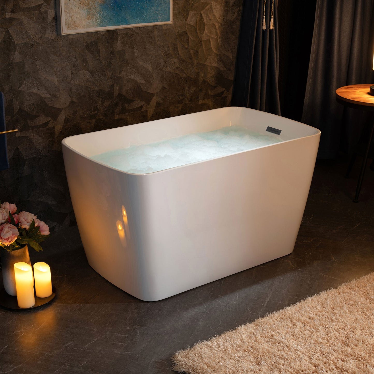 WOODBRIDGE 48" Acrylic Freestanding Square Contemporary Soaking Tub with Pre-molded Seat
