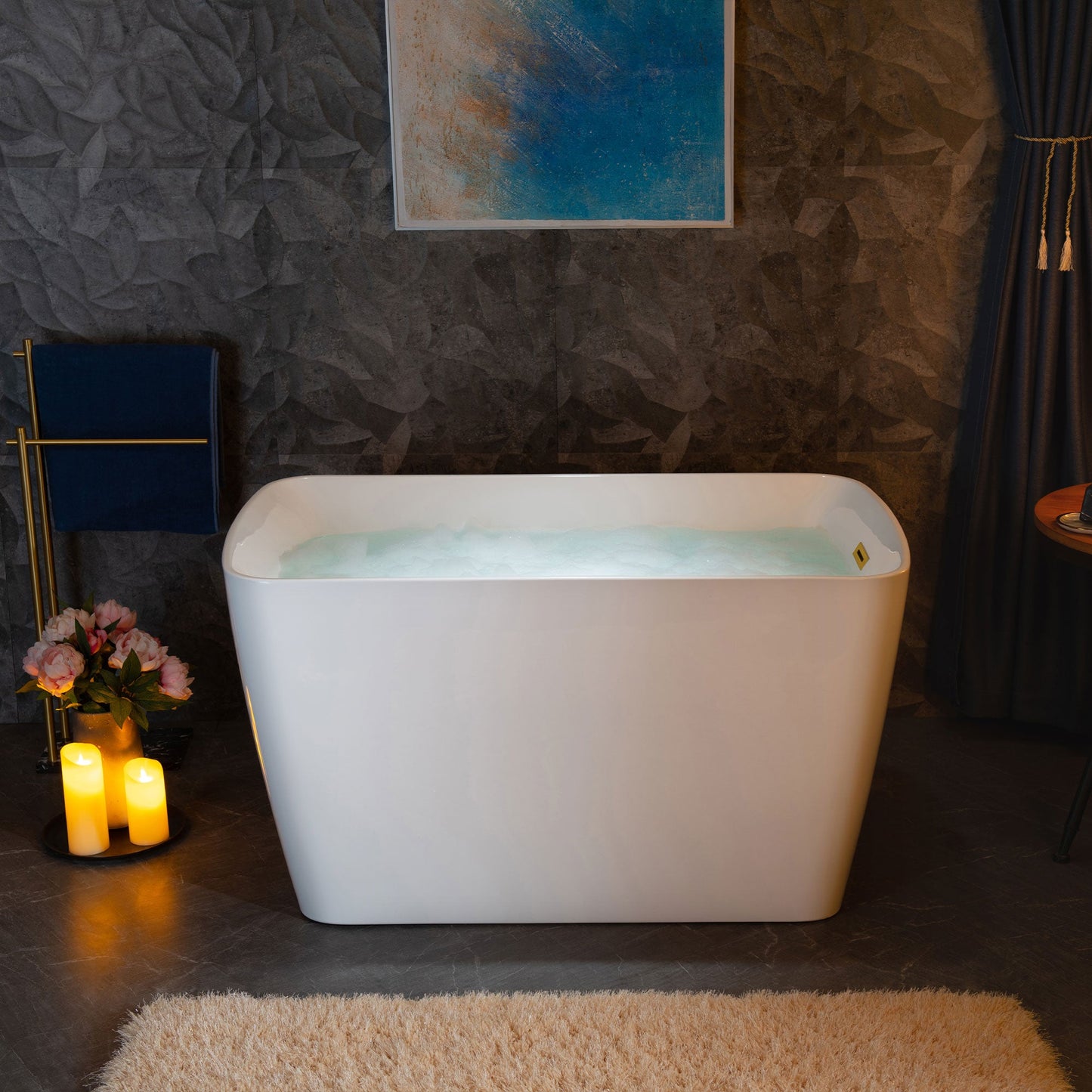 WOODBRIDGE 48" Acrylic Freestanding Square Contemporary Soaking Tub with Pre-molded Seat