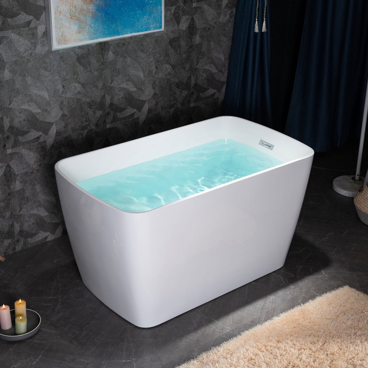 WOODBRIDGE 48" Acrylic Freestanding Square Contemporary Soaking Tub with Pre-molded Seat