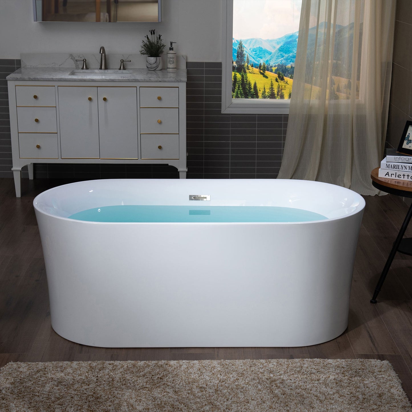 WOODBRIDGE 59" Acrylic Freestanding Bathtub Contemporary Soaking Tub