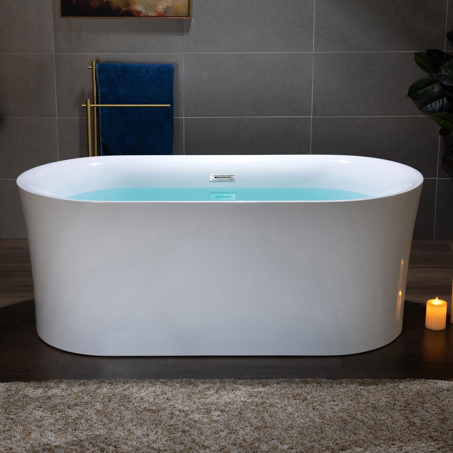 WOODBRIDGE 59" Acrylic Freestanding Bathtub Contemporary Soaking Tub