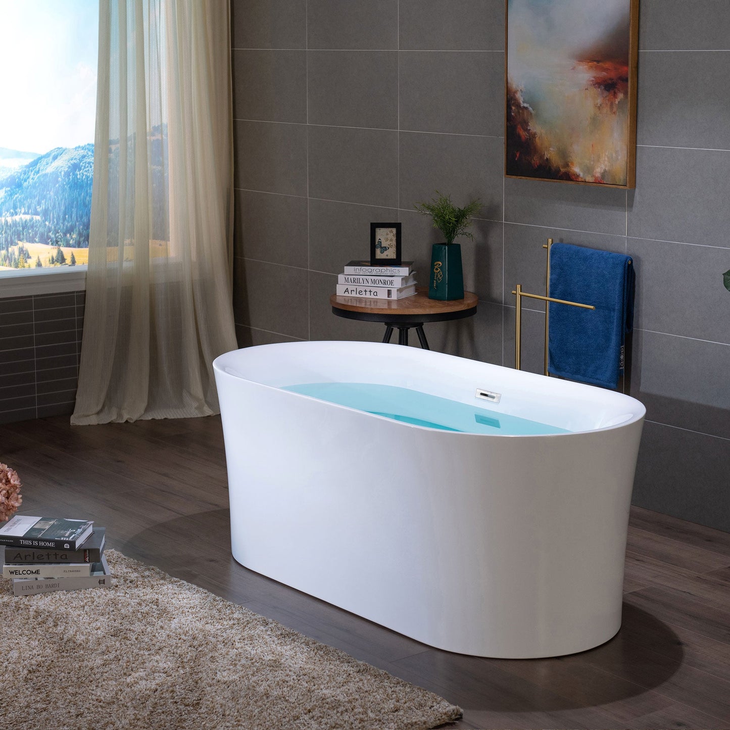 WOODBRIDGE 59" Acrylic Freestanding Bathtub Contemporary Soaking Tub