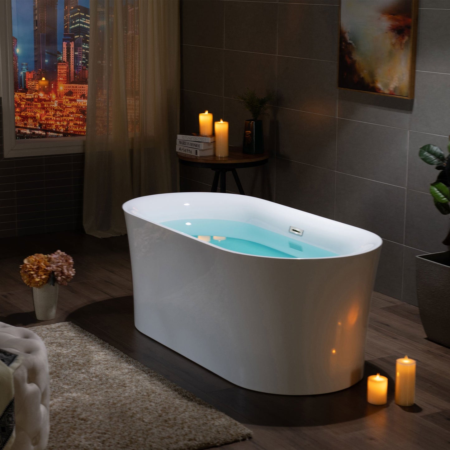 WOODBRIDGE 59" Acrylic Freestanding Bathtub Contemporary Soaking Tub