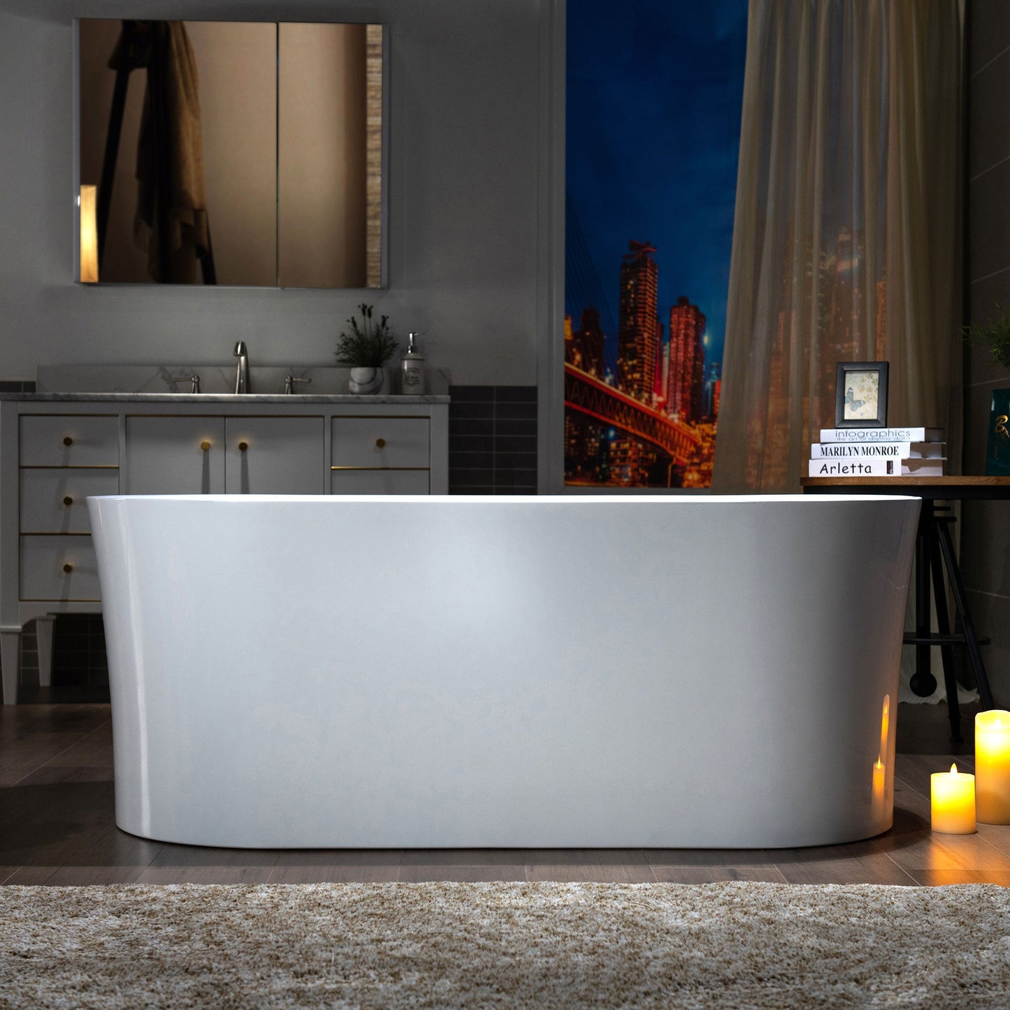 WOODBRIDGE 59" Acrylic Freestanding Bathtub Contemporary Soaking Tub