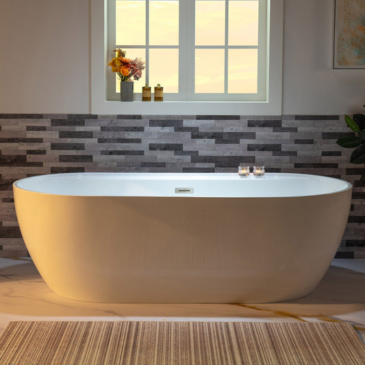 WOODBRIDGE 72" Acrylic Freestanding Bathtub Contemporary Soaking White Tub