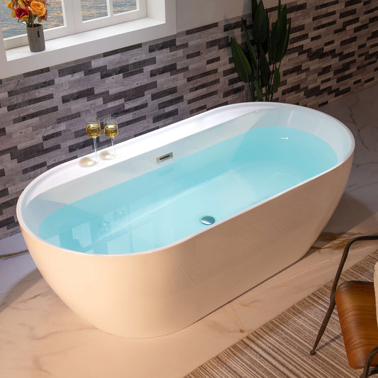 WOODBRIDGE 72" Acrylic Freestanding Bathtub Contemporary Soaking White Tub