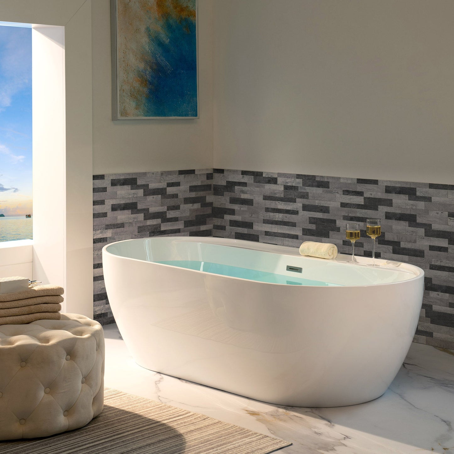 WOODBRIDGE 72" Acrylic Freestanding Bathtub Contemporary Soaking White Tub
