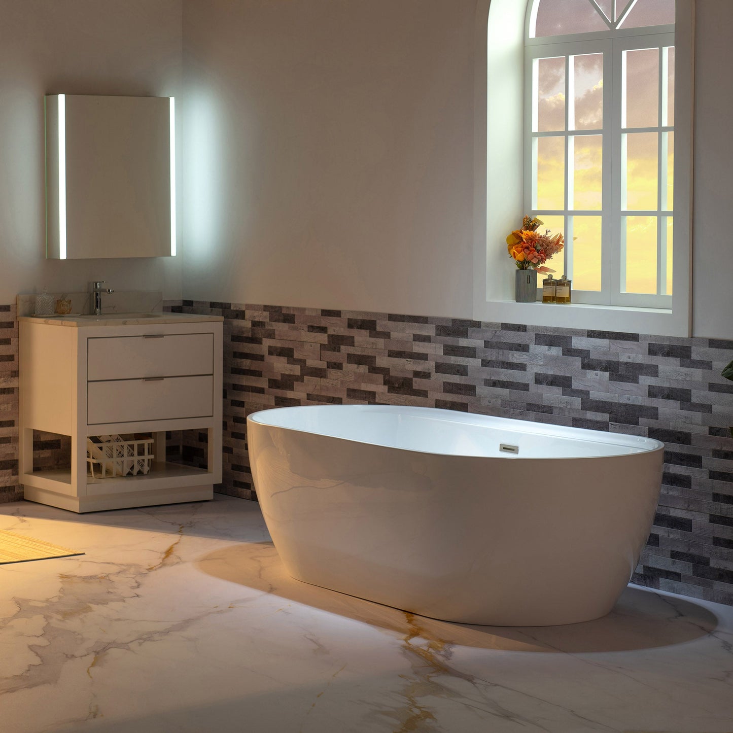 WOODBRIDGE 72" Acrylic Freestanding Bathtub Contemporary Soaking White Tub