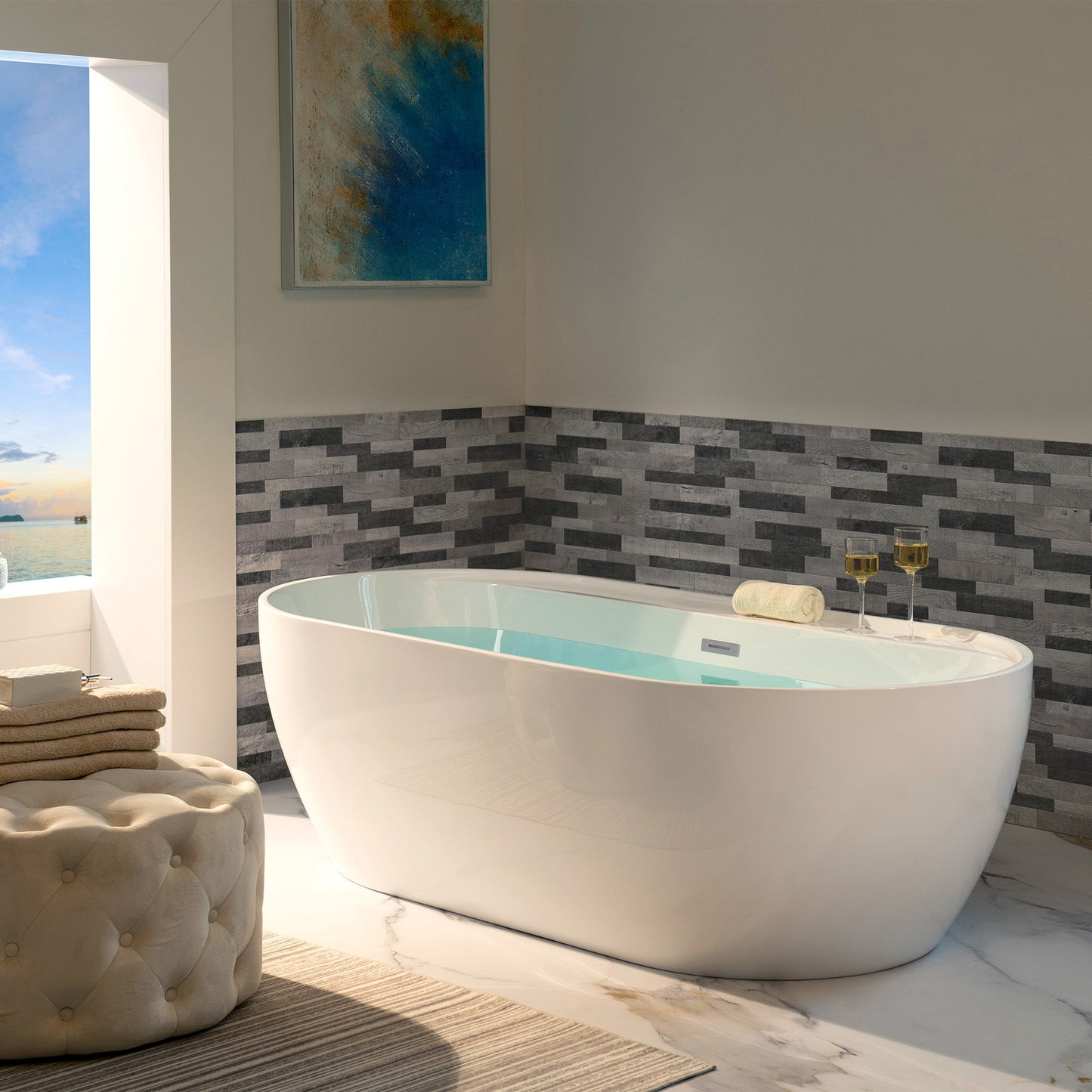 WOODBRIDGE 72" Acrylic Freestanding Bathtub Contemporary Soaking White Tub
