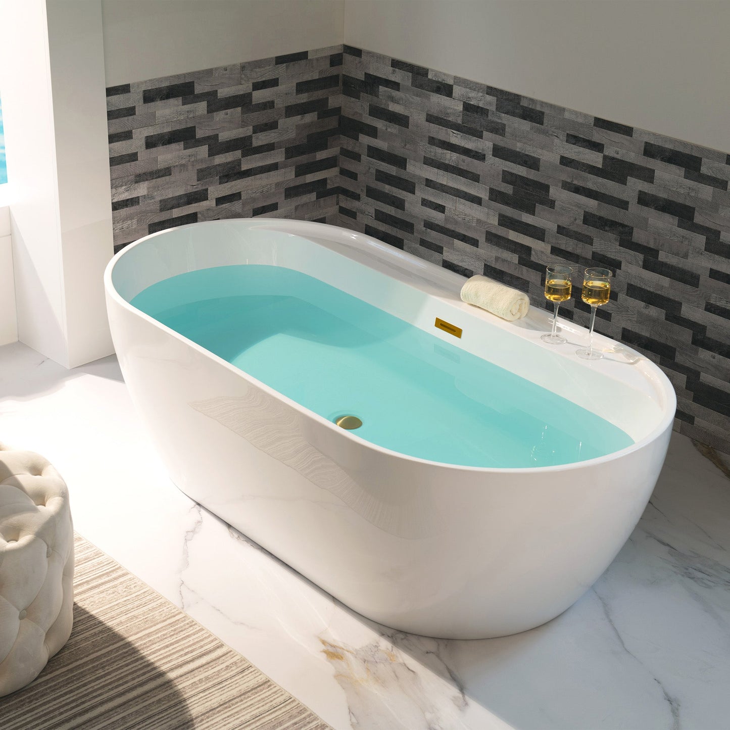 WOODBRIDGE 72" Acrylic Freestanding Bathtub Contemporary Soaking White Tub