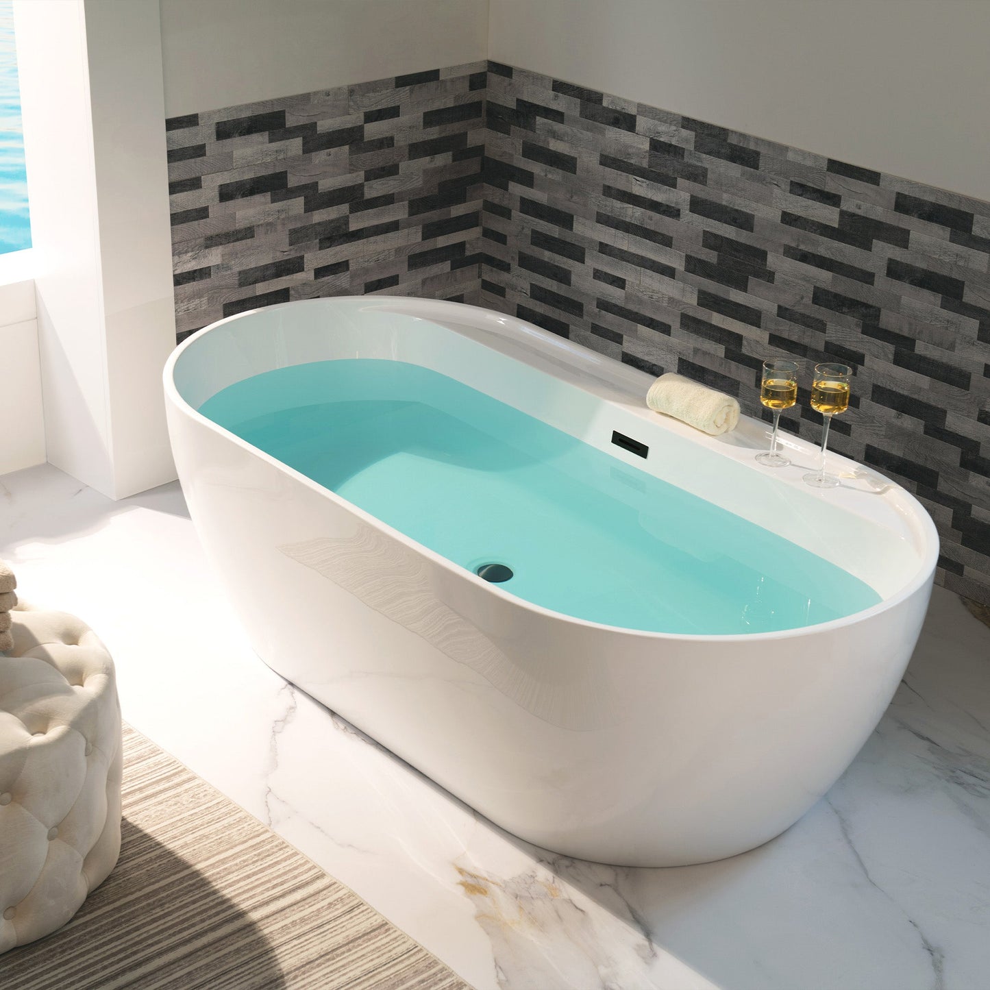 WOODBRIDGE 72" Acrylic Freestanding Bathtub Contemporary Soaking White Tub