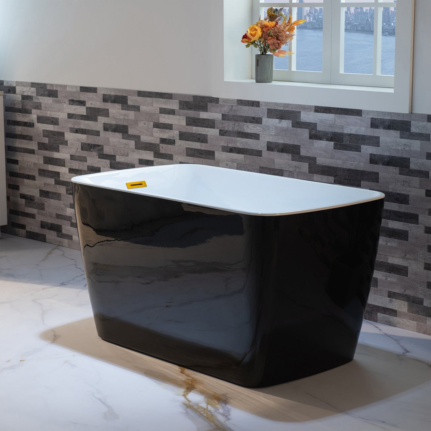 WOODBRIDGE 48" Acrylic Freestanding Square Contemporary Soaking Tub with Pre-molded Seat