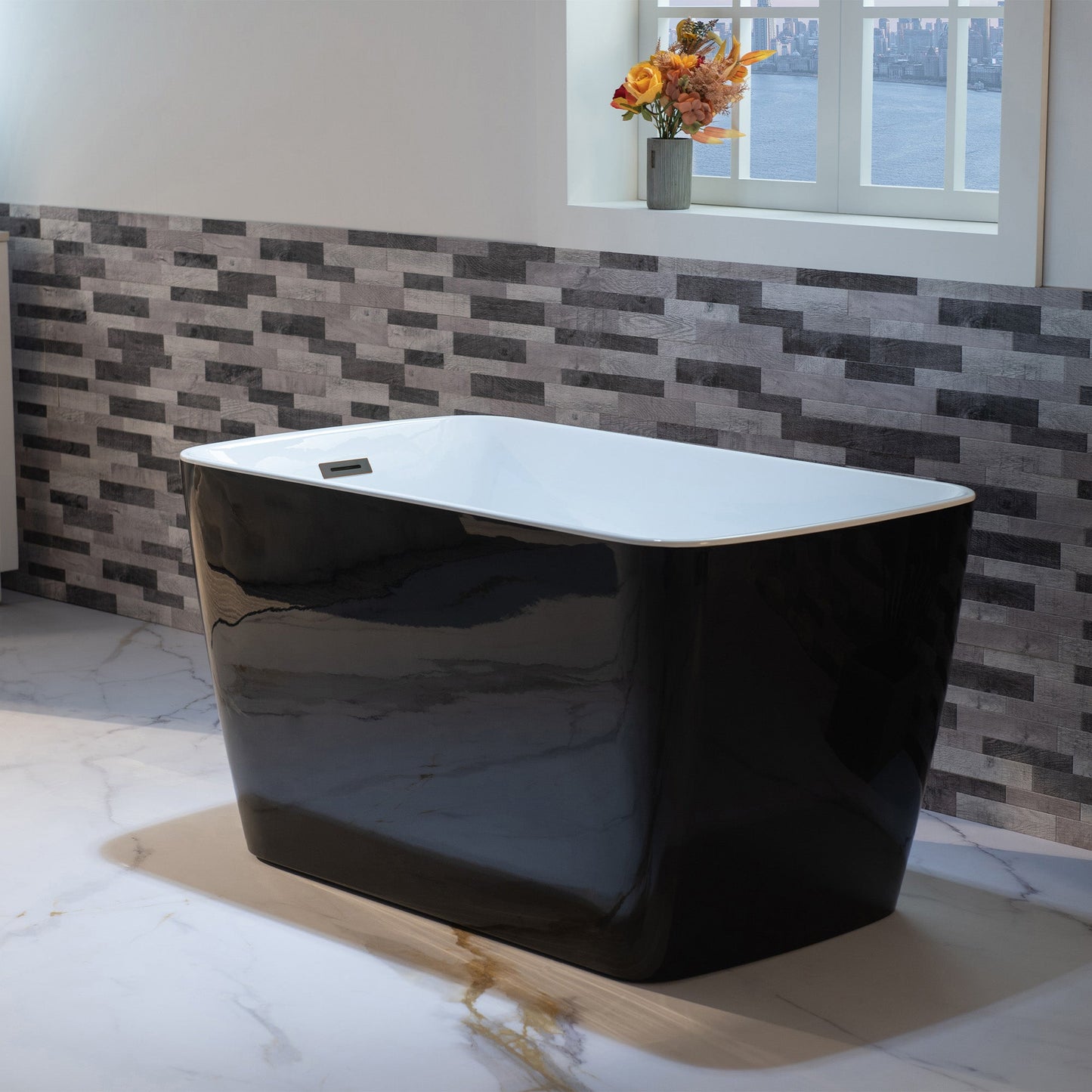 WOODBRIDGE 48" Acrylic Freestanding Square Contemporary Soaking Tub with Pre-molded Seat