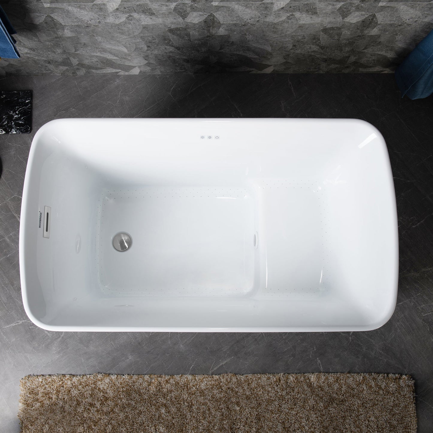 WOODBRIDGE 48" Acrylic Freestanding Rectangular Air Bath Bathtub with Pre-molded Seat