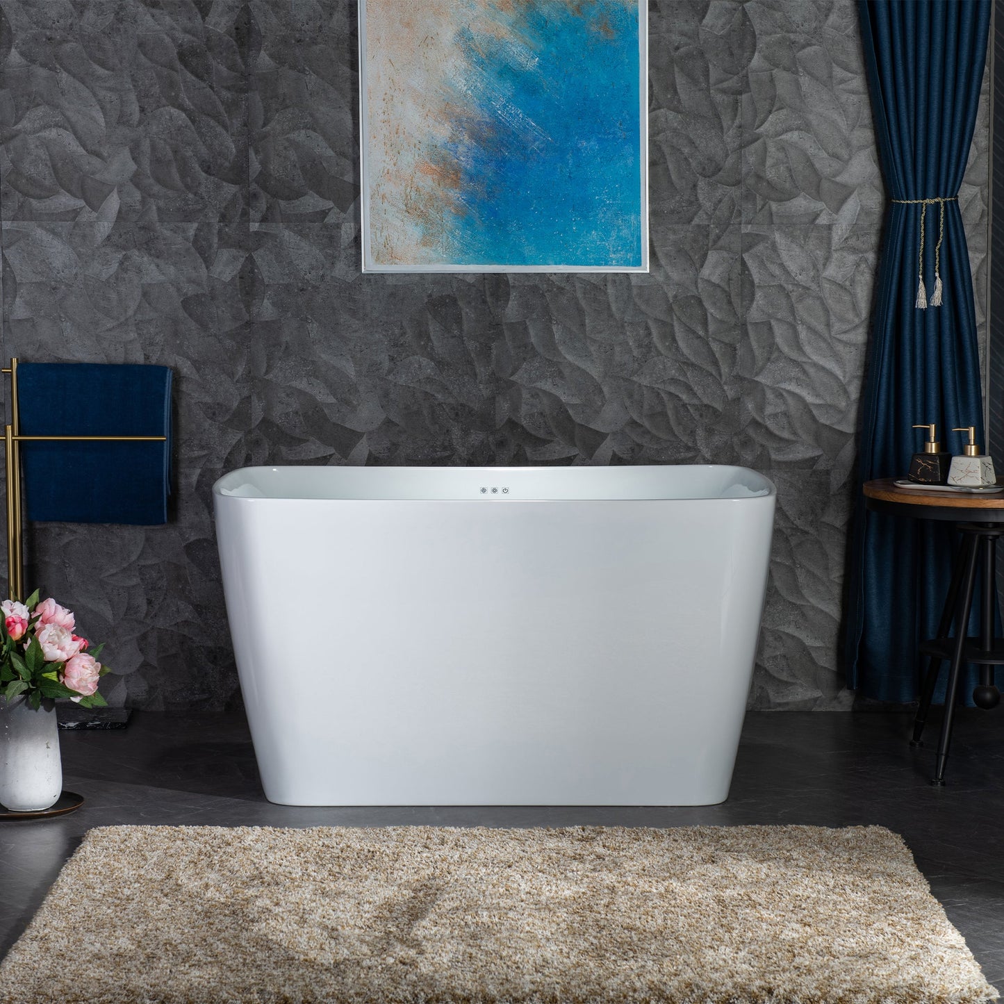 WOODBRIDGE 48" Acrylic Freestanding Rectangular Air Bath Bathtub with Pre-molded Seat