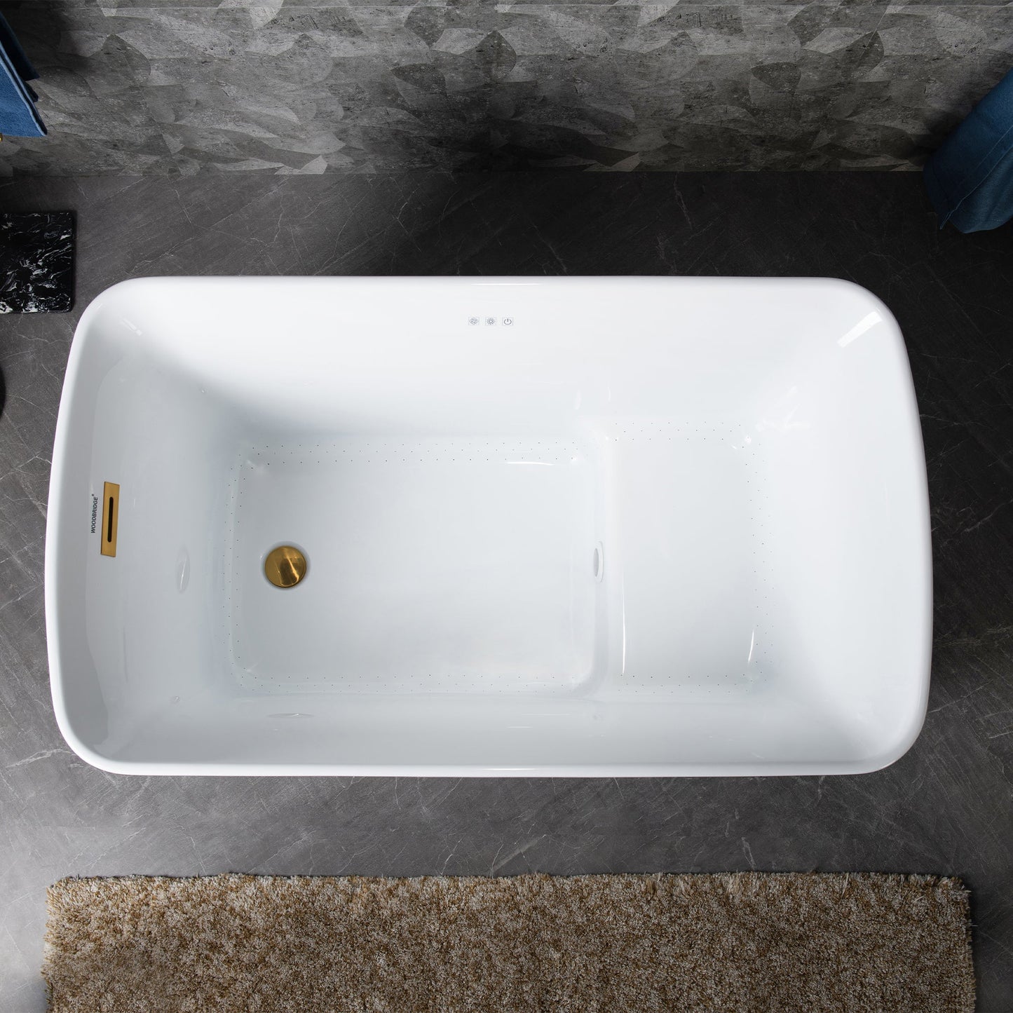 WOODBRIDGE 48" Acrylic Freestanding Rectangular Air Bath Bathtub with Pre-molded Seat
