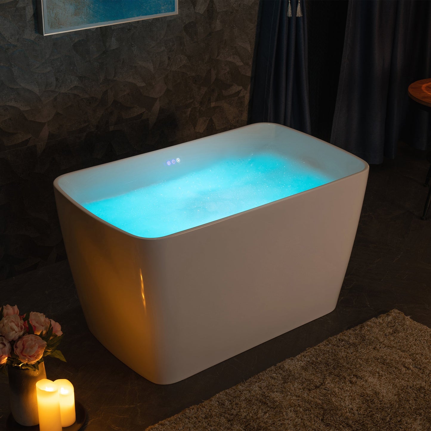 WOODBRIDGE 48" Acrylic Freestanding Rectangular Air Bath Bathtub with Pre-molded Seat